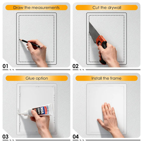 Installation steps for Heavy Duty Drywall Ceiling Access Panel 12 By 16 Inches with Reinforced Plastic Wall Door.