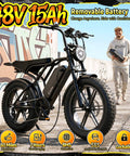 All Terrain Beast Electric Fat Bike with 1500W Peak Motor Dual Suspension and 20X4 Fat Tires Removable 48V 15Ah Battery