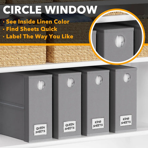 Keep Your Bedding Slick With These Foldable Sheet Organizers, 4 Pack XL Storage Folders Featuring Peek Windows For Queen And King Sets, Straight Up The Best Linen Closet Game Changer In Gray