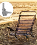 Beach chair featuring Three Gear Folding Sofa Hinge With Self Locking Support, image inset shows hinge close-up, ideal for space saving furniture.