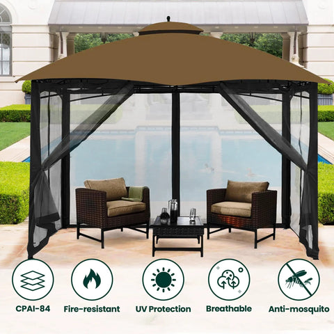 Universal Replacement Mosquito Netting For 10x10 Gazebos with Four Panel Sidewalls and Zippers on outdoor gazebo in garden