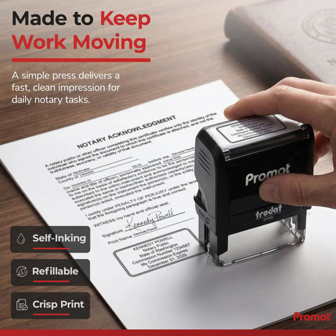 State Specific Self Inking Notary Stamp For All States With Crisp Clear Impressions used on legal document