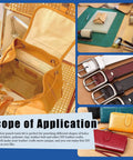 Leather crafts using 55 Piece Hollow Punch Cutter Kit With 52 Shape Options, carving knife, and more on display