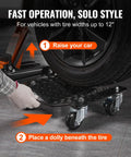 Heavy Duty Car Wheel Dollies Moving Cart With Locking Brakes Rock Solid Vehicle Hauler sliding under a car tire.