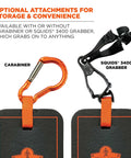 Compact Kneeling Pad With Carabiner And Built In Handle, 4 By 6 By 1 Inch NBR Foam Cushion with orange carabiner and holder