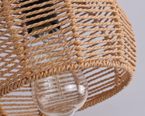 Rustic Hemp Rope Flush Mount Light Fixture Basket showcasing woven design and bulb detail for hallways and kitchens semi flush ceiling light