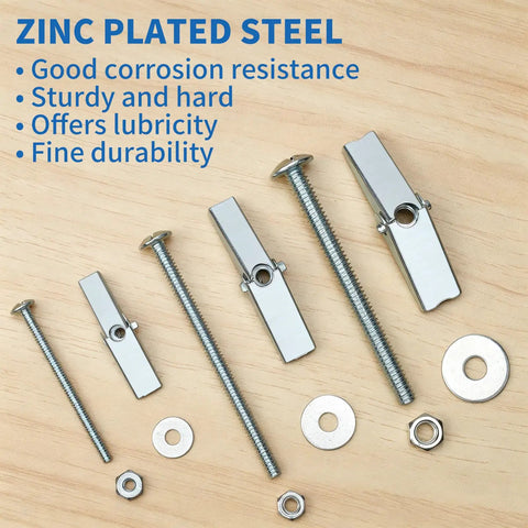 100 Piece Hollow Wall Anchors Toggle Bolt Kit With Wing Nuts In 3 Sizes For Drywall And Ceiling Mounts, Ideal For Hanging Lighting, Art, Mirrors, And Towel Racks, Easy DIY Install For Pros And Beginners. zinc plated steel toggle bolts and wing nuts