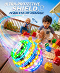 360 Degree RGB Light Rotation Kids Drone With Altitude Hold One Key Takeoff And Landing flying among building blocks