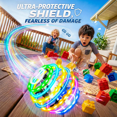 360 Degree RGB Light Rotation Kids Drone With Altitude Hold One Key Takeoff And Landing flying among building blocks