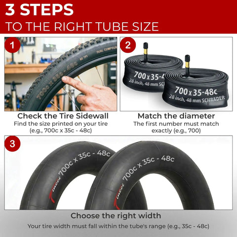 Steps to select Two Pack Inner Tubes For 35C 40C And 48C Tires With 48Mm Presta Valve On 622 Wheels Built Tough Butyl Tubes