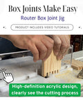 Box Joint Jig For Router Table With 3 Size Index Keys 1/4, 3/8, 1/2 Inch, Setup Bars Included, Clear acrylic in use