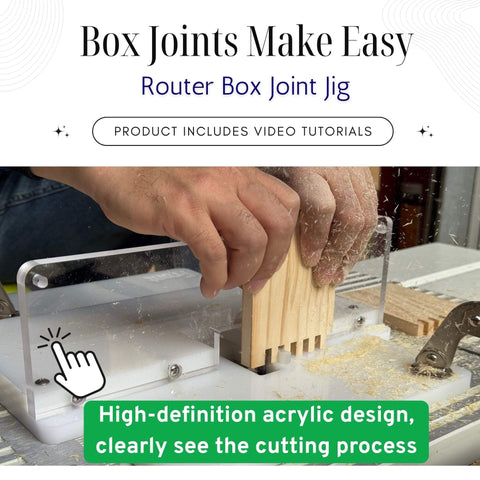 Box Joint Jig For Router Table With 3 Size Index Keys 1/4, 3/8, 1/2 Inch, Setup Bars Included, Clear acrylic in use