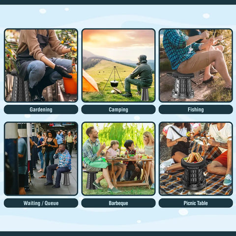 Upgraded Padded Collapsible Stool With Telescoping Height From 2.5 To 18 Inches, Heavy-Duty Grab-And-Go Portable Folding Seat for activities.