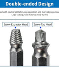 Close-up of Damaged Screw Extractor Set Six Piece HSS Drill Bit Tools for Easy Removal of Stripped Rusty Screws and Bolts