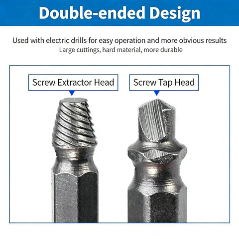 Close-up of Damaged Screw Extractor Set Six Piece HSS Drill Bit Tools for Easy Removal of Stripped Rusty Screws and Bolts