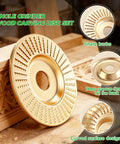 Pro Grade Five Piece Wood Carving Disc Set For 4 And 4.5 Inch Angle Grinders With 7/8 To 5/8 Inch Arbor on wooden surface