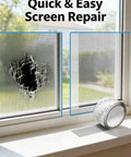 Self-Adhesive Mesh Tape For Window Screen Repair Patch installed on window with roll, quick application, long lasting