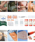 IFAK trauma first aid kit contents: hemostatic gauze, 6-inch Israel bandages, adhesive bandages, dressings (deep green).