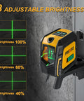 Laser Level With Tripod And Plumb Dots 100 Ft Green Laser Self Leveling Kit with adjustable brightness settings on wall