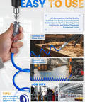 Repairable PU Recoil Air Hose 25 Feet For Air Compressors with NPT Quick Coupler in use at job site and factory