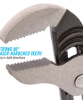 Close-up of laser-hardened teeth on 3 Piece Tongue And Groove Pliers Set With Laser Heat Treated Teeth For Lock Tight Grip Built Tough In High Carbon Steel 6.5 Inch 9.5 Inch And 12 Inch Pliers For Plumbing Automotive And Home Repairs