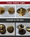 No Sweat Lift Turn Tub Drain Trim Kit With One Hole Overflow Faceplate Brushed Gold universal fit shown in light and shadow.