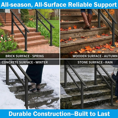 Heavy Duty Metal Handrail For Outdoor Steps Weather Resistant Powder Finish Crushes 600 Pounds Without Breaking A Sweat on various surfaces.