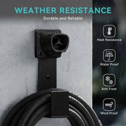 Heavy Duty Wall Mount EV Charger Holder For Tesla Connector Nozzle Holster Dock And J Hook Combo Stainless Steel Cable