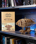 3D Wooden Airship Puzzle for Grown-Ups and Kids DIY Model Kit Brain Teaser with Laser Cut Plywood Craftsmanship displayed on a shelf
