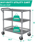 Heavy Duty 3 Tier Metal Utility Rolling Cart With Wheels For Kitchen Garage Office And Commercial Use, 990 lb capacity