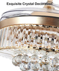 Detailed crystal decoration on 36 Inch Fandelier Ceiling Fan With Light Gold Dope Retractable Crystal Chandelier Style Reversible Blades Remote Control Dimmable LED Light Kit For Dining Room Living Room And Bedroom.