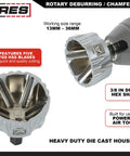 External Rotary Deburring And Chamfer Tool Pro Grade For 13 To 36 Millimeter Range With Three Eighth Inch Shank For Drills And Hex Drivers Clean And Repair Threaded Fasteners Studs And Bolts, showing tool detail with hex shank and YG8 blades.