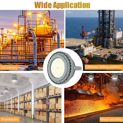 Wide application of 250W LED Explosion-Proof Light For Hazardous Locations UL 844 Class I Division II shown in various settings