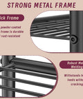Close-up of Solid As A Rock Three Tier Over Toilet Storage Cabinet With Removable Paper Holder And Four Grip Hooks Metal design, showing its strong metal frame and robust welding.