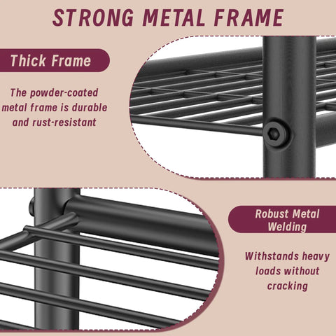 Close-up of Solid As A Rock Three Tier Over Toilet Storage Cabinet With Removable Paper Holder And Four Grip Hooks Metal design, showing its strong metal frame and robust welding.