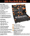 The Ultimate 350 Piece Drill Bit Set For Home Repair And Furniture Assembly with assorted bits and tools in a sturdy case.