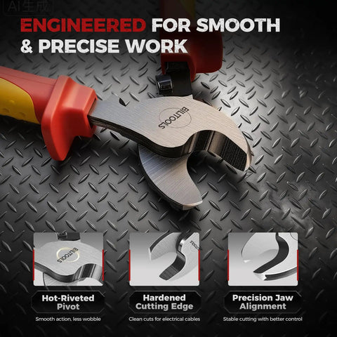 Insulated Cable Cutters 6 Inch Pro Grade 1000V VDE Rated CrV Wire Cutters For Electricians Safe On Live Wires Easy To Use For Pros With Clean Precise Cuts For Panels And Wiring Installations close-up with insulated handles