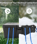 Badass Weatherproof Outdoor Electrical Box Secures Power Strips Extension Cords And Plugs keeping cables dry in rain and snow.