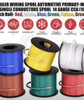 Six Color Red Blue Green Yellow Brown White 100ft Each 600ft Total 14 Gauge CCA Automotive Primary Wire Single Conductor Spool SAE J1128 Hook Up Electrical Wire For Trailer Towing RV Camper