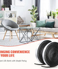 Living room scene with sofa, chair, plants, and 4 rolls of 120 Inch Felt Strips With Adhesive Backing for Furniture Protection and DIY Projects Heavy Duty Self Stick Tape Black 0.5 Inch Wide