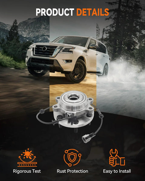 Two Pack 515065 Front Wheel Bearing Hub Assembly Compatible With Nissan Frontier 2005 2019, 6 Lug With ABS installation guide