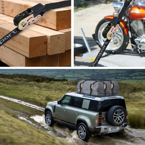Heavy Duty Ratchet Strap Tie Downs Kit With S Hooks 2500 Lb Break Strength For Truck Bed Motorcycle Roof Rack Cargo Securement Tailgate Style No Sweat Operation