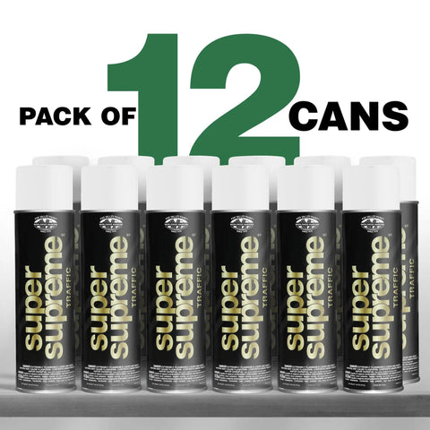 Traffic Marking Spray Paint 18oz 12-Pack White Quick-Dry Formula for roads, parking lots, sidewalks, durable and weather-resistant.