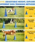 Backyard Dog Agility Training Set With Height Adjustable Crossbar, dogs jumping over hurdles of 6.3in, 10.2in, 14.2in