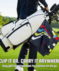 Golf Towel Training Aid For Beginners With Swing Plane And Stance Alignment Practice Portable Travel Size Ball Position Aid clipped to golf bag