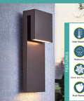 Sleek Outdoor Indoor LED Wall Sconce With Two Lights, 17W Total, Bronze Finish, Weatherproof Wall Light For Front Porch and Exterior Hallways