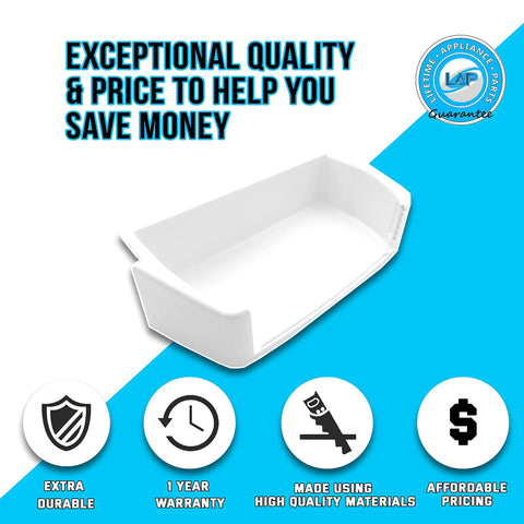 Beefed Up Door Bin Module Shelf Replacement For Refrigerator Middle Door Bin Easy Install AP5628753 with icons and text