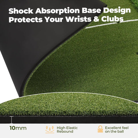 Close-up of shock absorption layer of Real Feel Golf Hitting Mat Pro Grade With Large Double Turf For Indoor And Outdoor Practice 5x4ft