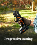 Person holding 20V Nitro Pruning Shear And Lopper WG330 Cordless With Titanium Plated Blade Brushless Motor