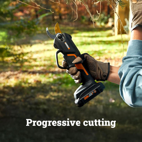 Person holding 20V Nitro Pruning Shear And Lopper WG330 Cordless With Titanium Plated Blade Brushless Motor